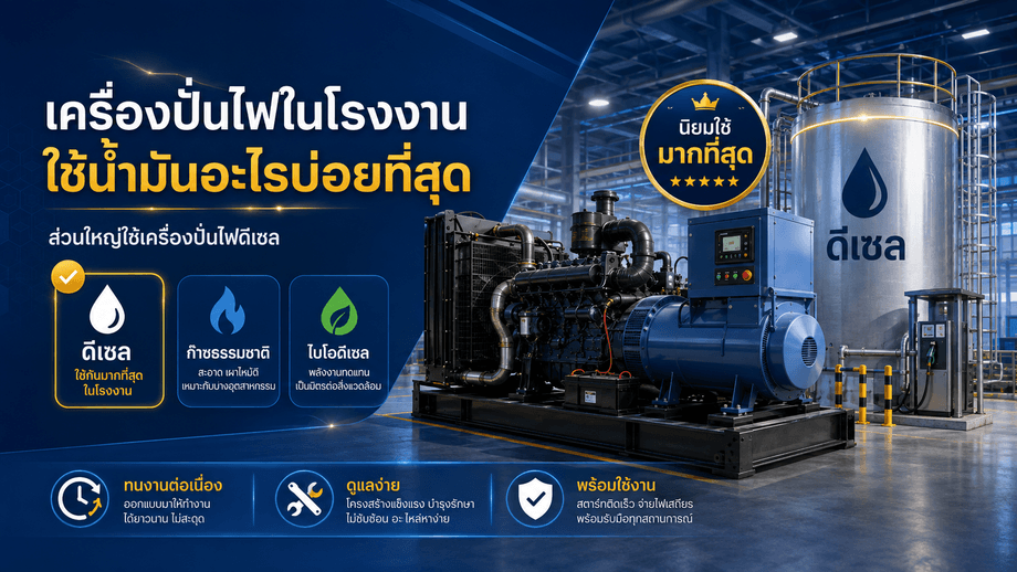 เครื่องปั่นไฟในโรงงานใช้น้ำมันอะไรบ่อยที่สุด