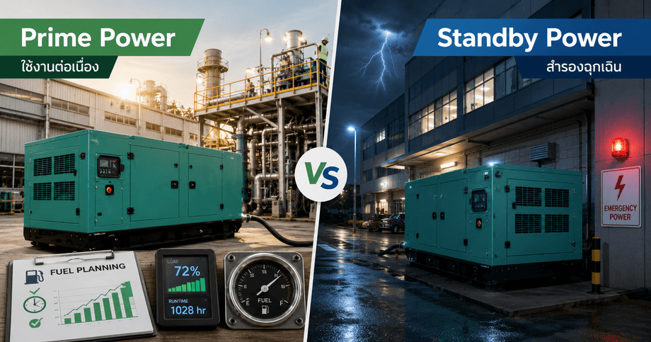 Standby Power โดยทั่วไปหมายถึงกำลังสำหรับใช้เป็นแหล่งจ่ายไฟฉุกเฉินเมื่อแหล่งจ่ายไฟหลักขัดข้อง ส่วน Prime Power เป็น Rating สำหรับรูปแบบการใช้งานที่แตกต่างออกไปตามเงื่อนไขของผู้ผลิต
